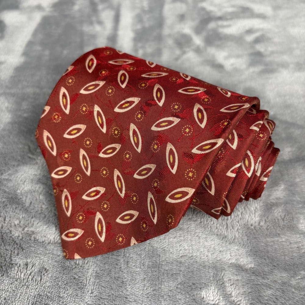 Joseph Abboud Burgundy Geometric Pattern Silk Blend Men's Necktie Made in Italy‎